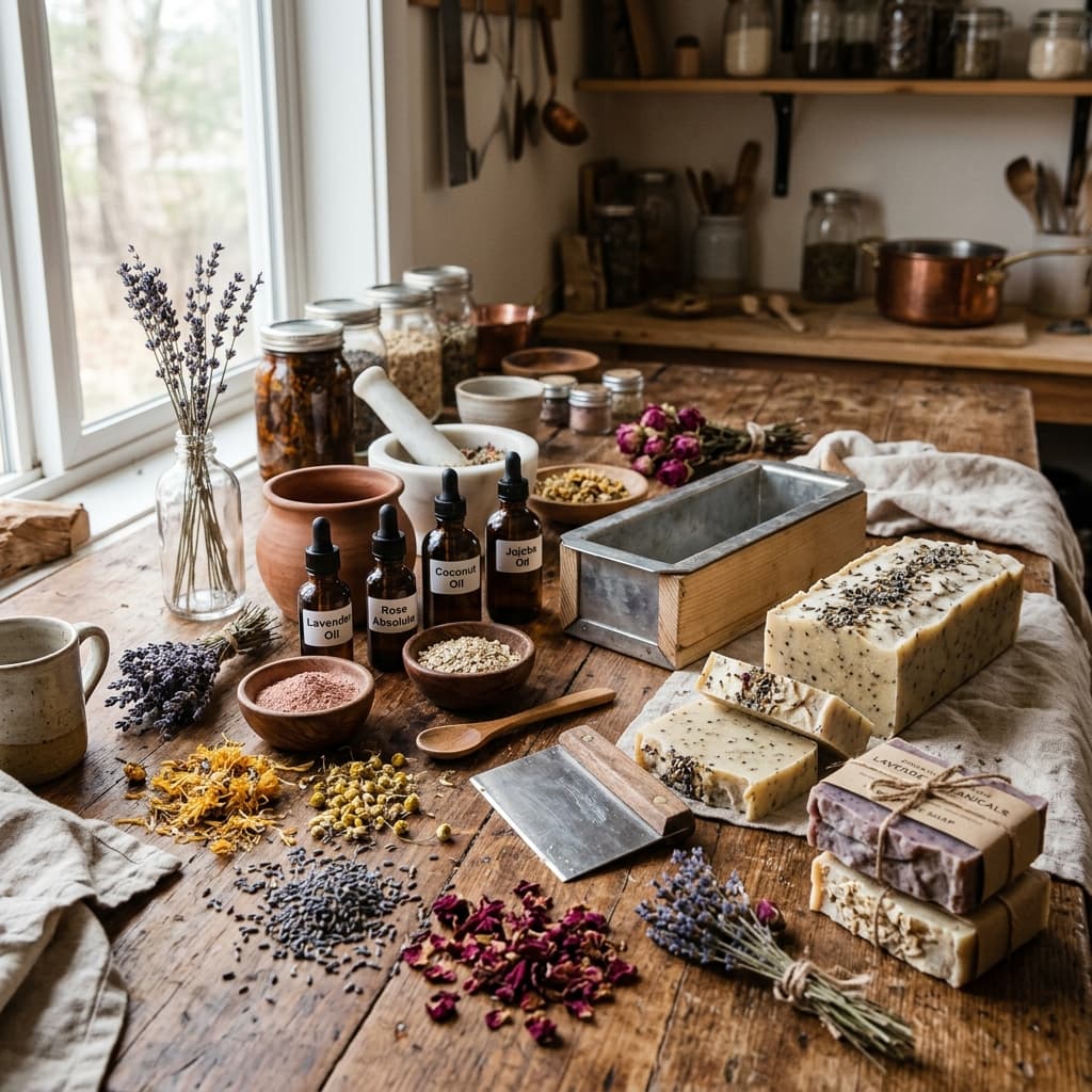 Soap-making workspace background